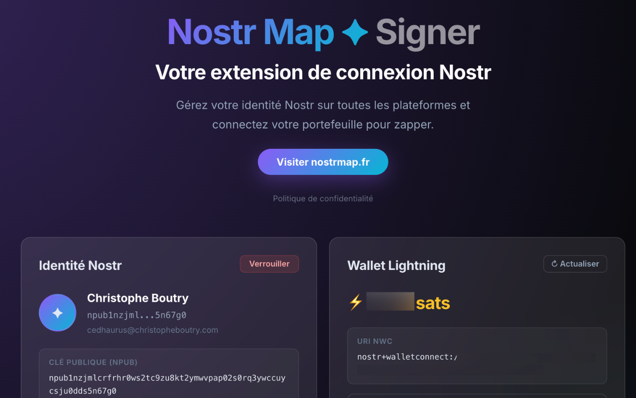 Nostr Map Signer — vue principale